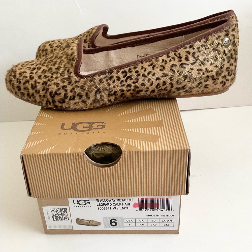 UGG ALLOWAY METALLIC LEOPARD CALF HAIR Ballet Flats Shoes NEW - Picture 15 of 15